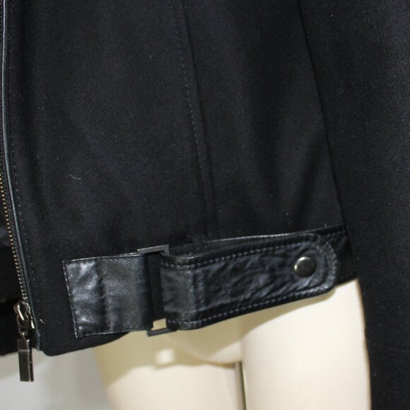 Trina Turk wool blend classic jacket with leather trim black zip size 6 - Picture 6 of 10